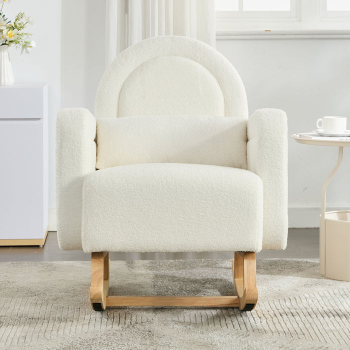 Accent Rocking Chair With Curved Back & Pillow, Base, Ultimate Comfort For Living Room Or Nursery - Cream White