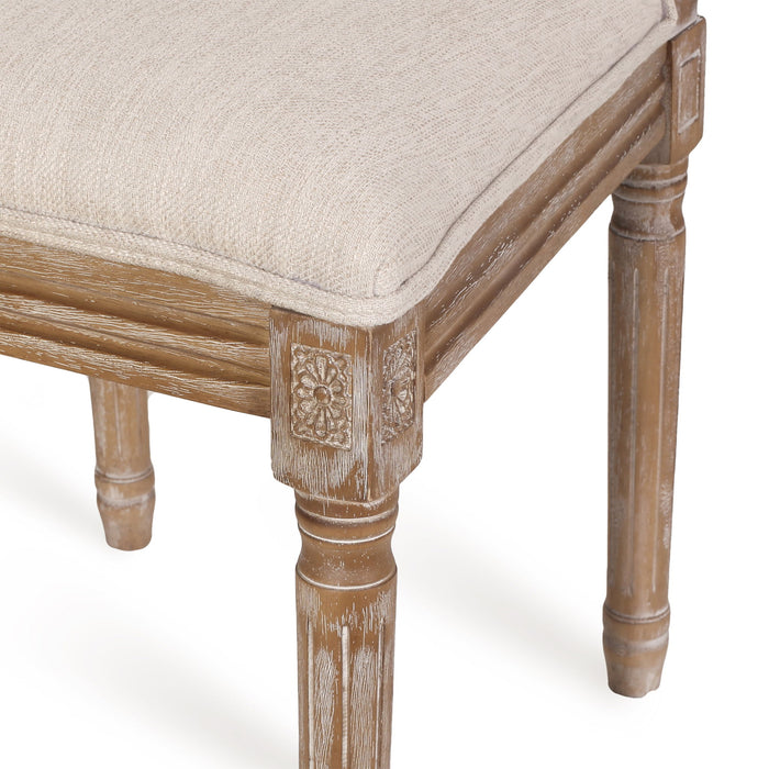 French Country Dining Chair With Rectangular Cane Backrest And Smooth Upholstered Seating