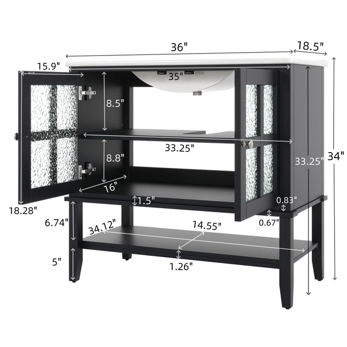 Bathroom Vanity With Ceramic Sink, Adjustable & Open Shelf