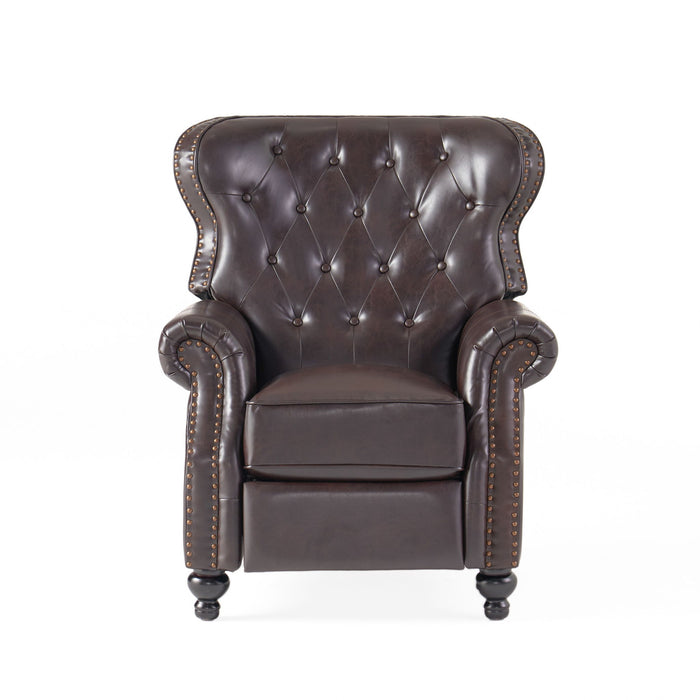 Contemporary Style Push Back Recliner With Button Tufted Stitching And Nailhead Trim