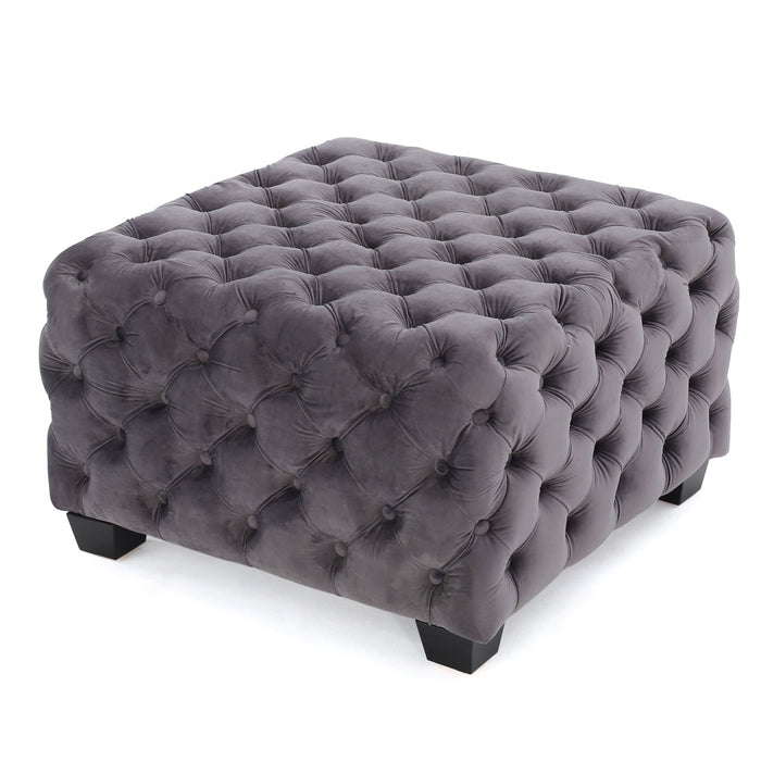 Modern Glam Ottoman With Velvet Upholstery And Button Tufted Design