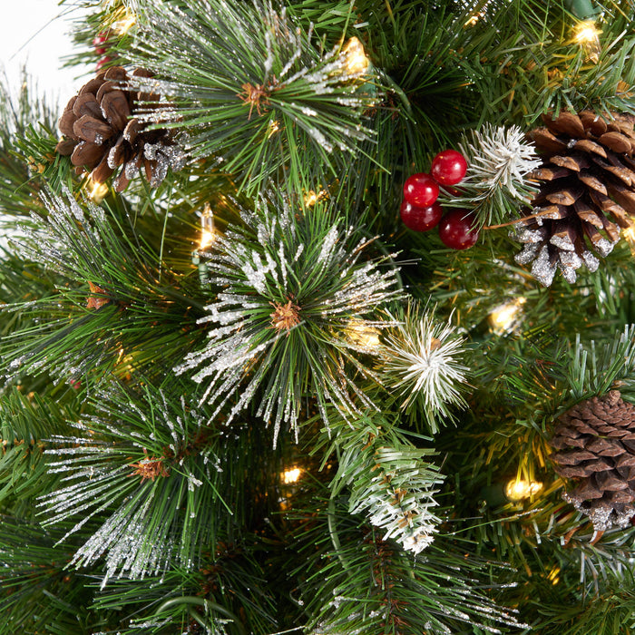 Glitter Bristle Mixed Hinged Tree With Berry And Pine Cones And 200 Cl, 407 Tips - Green