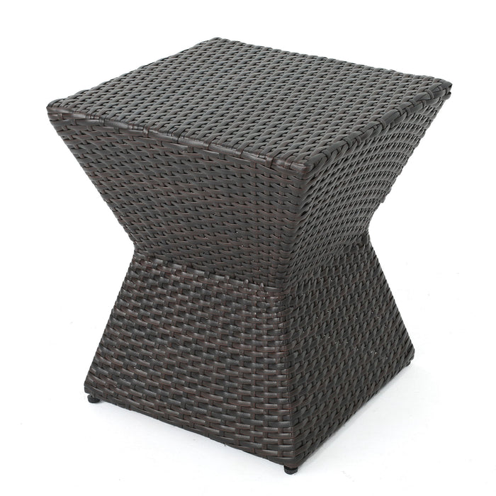 Outdoor Wicker End Table - Brown Multi