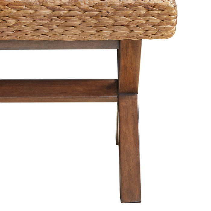 The Bench With Water Hyacinth Seat And Mahogany Base - Brown