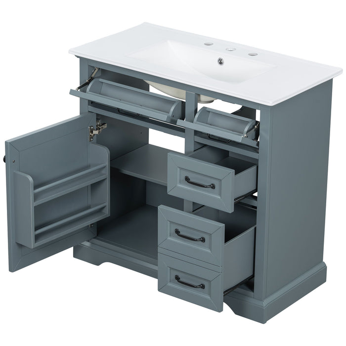 36" Bathroom Vanity With Sink, 2 Tip-Out Drawers, Soft Close Hinges