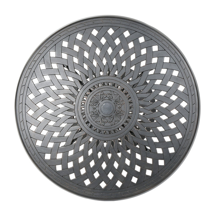 Elegant Cast Aluminum Round Bar Table With Romantic Filigree Design - Copper