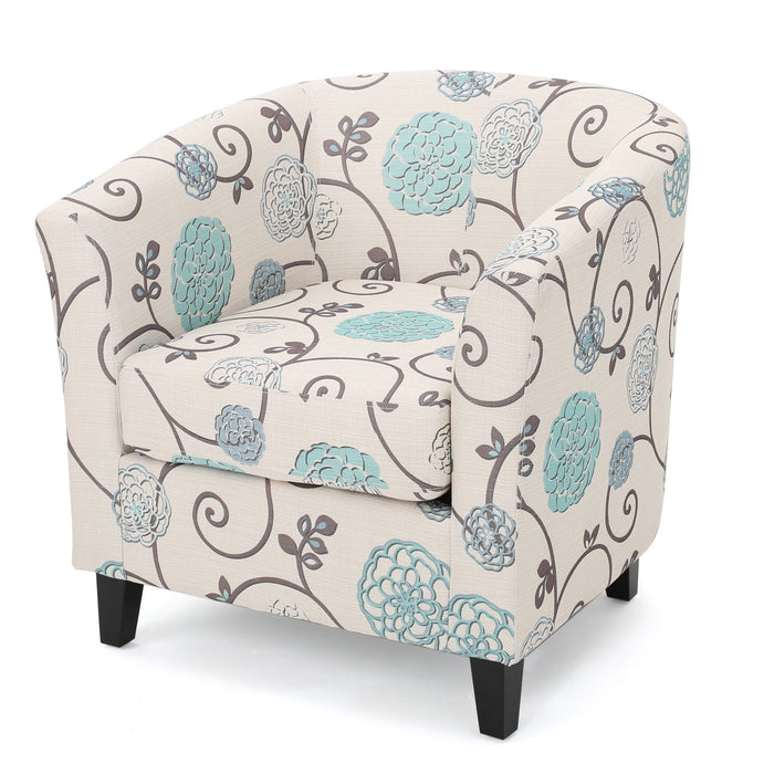 Club Chair With Floral Pattern And Solid Wood Legs - Multi Color