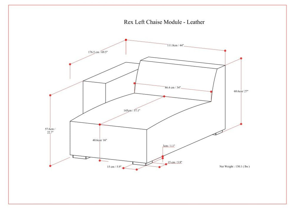 Rex - Left Chaise Sofa Module - Sienna