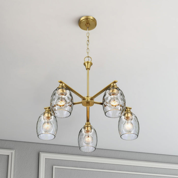 Elegance 5 Lights Linear Arms With Chain Chandelier - Clear / Gold