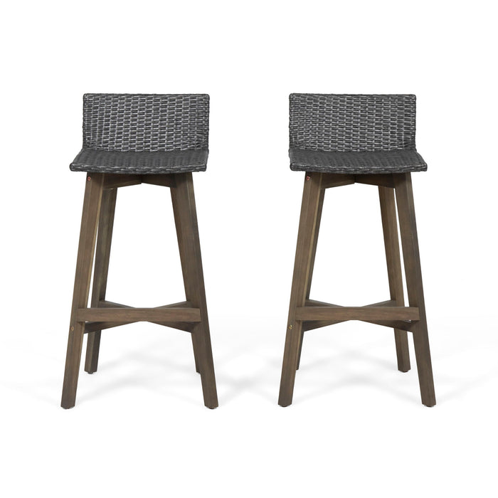 Equinox - Outdoor Barstool With Rattan Wicker Top And X Stretcher Frame (Set of 2)