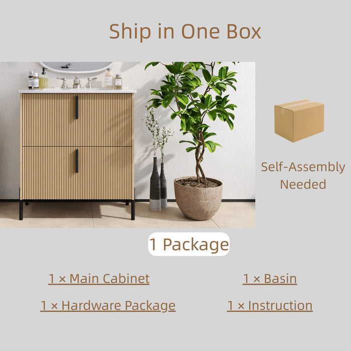 Bathroom Vanity With Ceramic Sink, Fluted Design