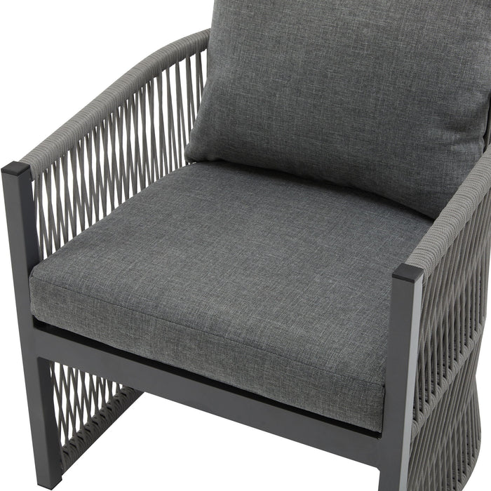 Modern Curved Aluminum Lounge Chair With Stylish Rope Weave Design And Cushioned Comfort For Outdoor