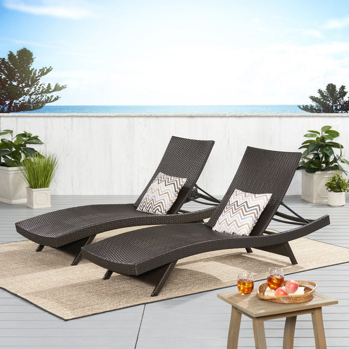 Salem - Wicker Chaise Lounge Adjustable Rattan Outdoor Chair Set - Brown Multi