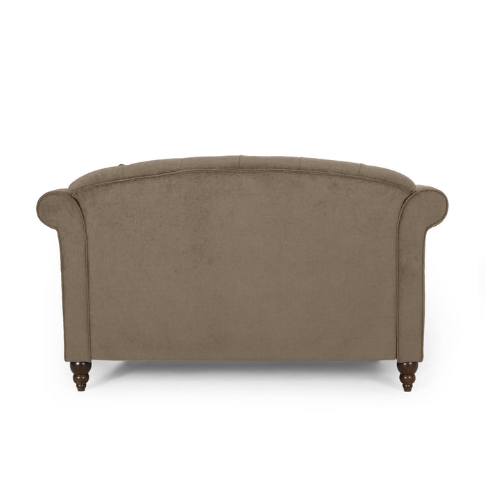 Upholstered Chaise Lounge With Scroll Arms, Turned Legs And 2 Pillows