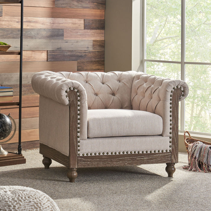 Fabric Upholstered Club Chair With Scrolled Tuxedo Arms
