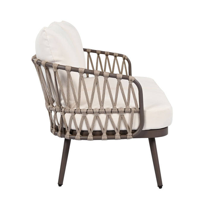 4 Piece Outdoor Patio Furniture Set, Metal Chairs With Woven Rope U Shaped Backrest