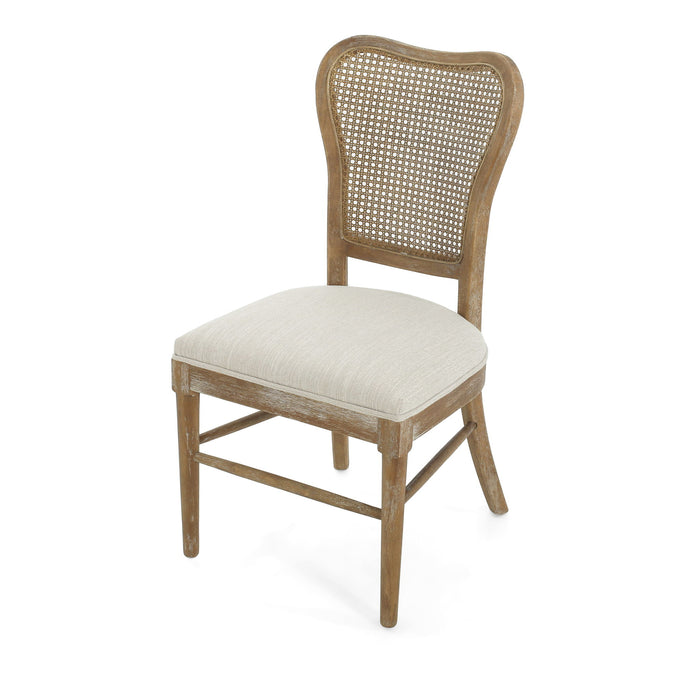 Classic Retro Dining Chair (Set of 2) With Rattan Backrest - Dark Brown / Beige