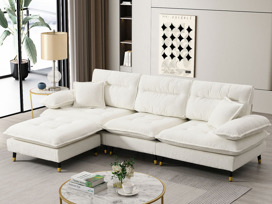 L Shaped Convertible Sectional Sofa 4 Seat Tufted Couch Set With Two Tone Adjust Legs Cloud Movable Ottoman