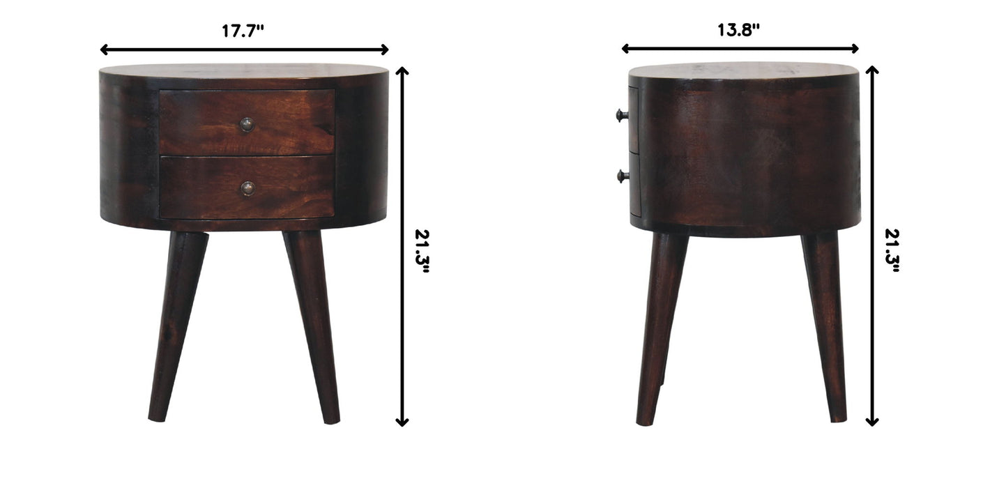 Rounded Wooden Bedside Table - Walnut