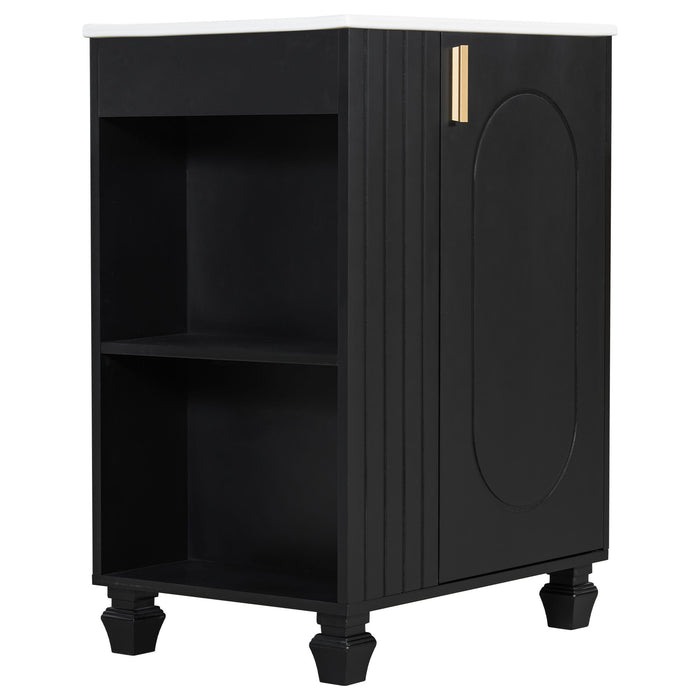 Classic Retro Bathroom Vanity With Sink, Door Shelf, Side Open Storage Frame