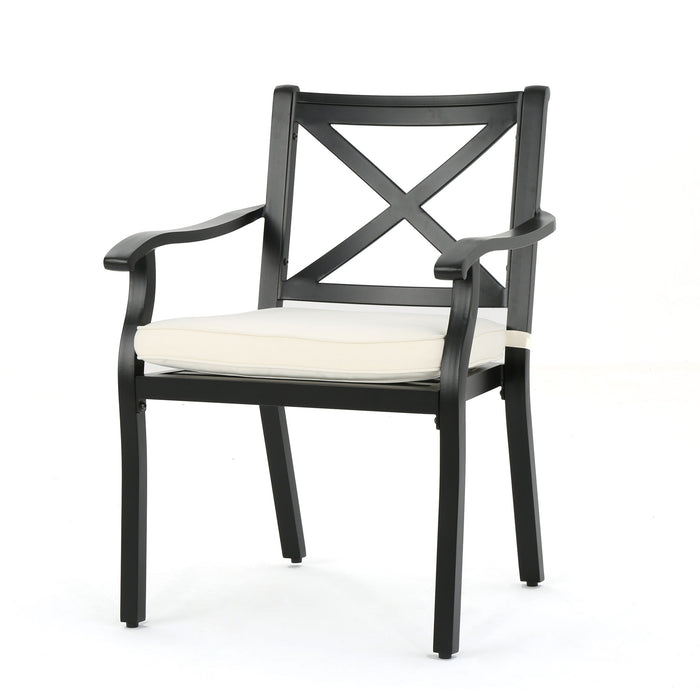 Outdoor Dining Chair Set With Water Resistant Cushions - Black / Ivory