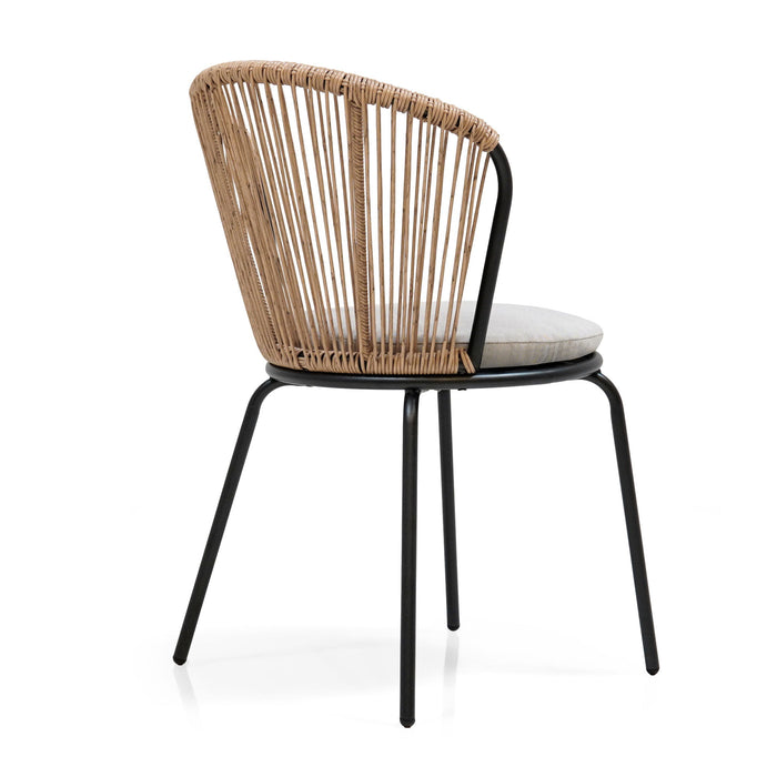 Modern Rattan Dining Chair With Removable Cushions - Beige / Brown