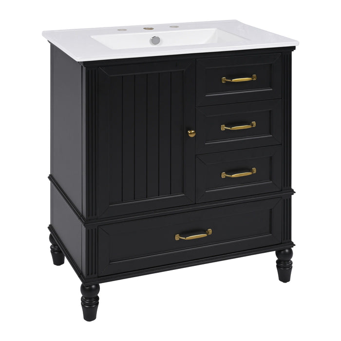 30" Bathroom Vanity With Sink, 3 Drawers, Adjustable Feet