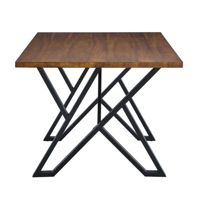5 Piece Industrial Style Indoor Upholstered Dining Set With Metal Legs - Brown
