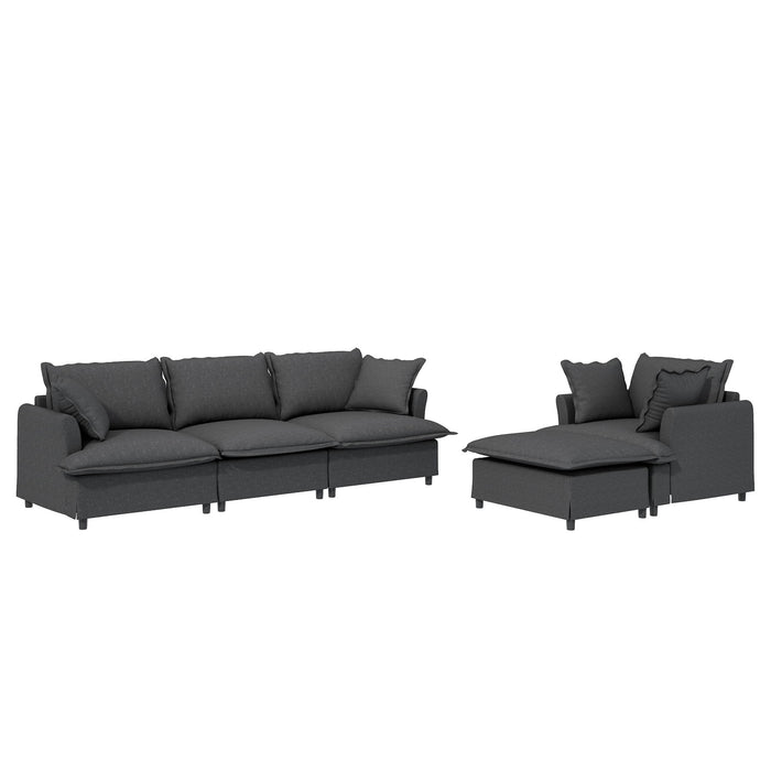 Living Room Set Modular Sectional Couch, Upholstered Sofa & Armchair & Movable Ottoman