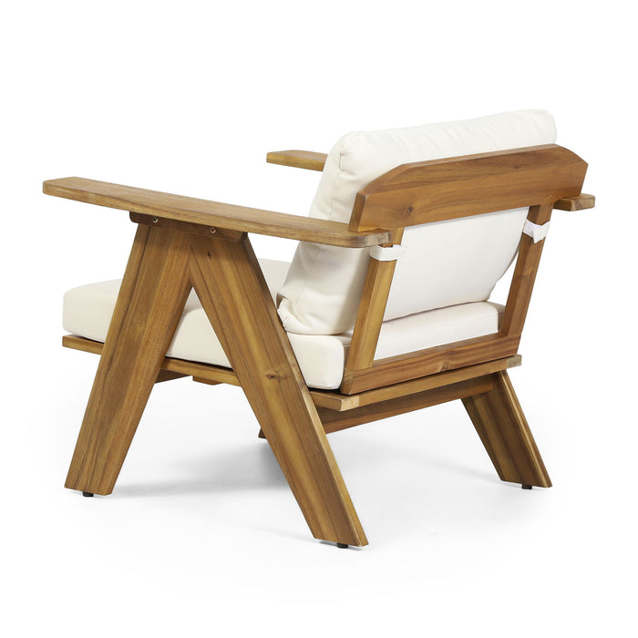 Outdoor Acacia Wood Club Chairs With Cushions (Set of 2) - Teak / Beige