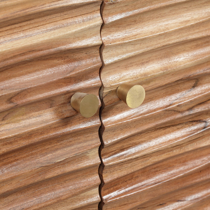 Boho Handcrafted 3 Door Sideboard, Carved Texture & Artisanal Charm - Natural