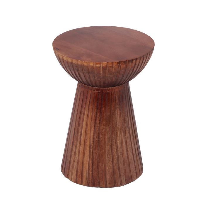 Modern Mango Wood Round Drum End Table, Solid Wood - Honey