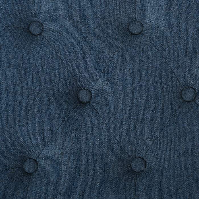 Hyatt - Suede Storage Ottoman With Tufted Top And Dark Wooden Legs - Navy Blue