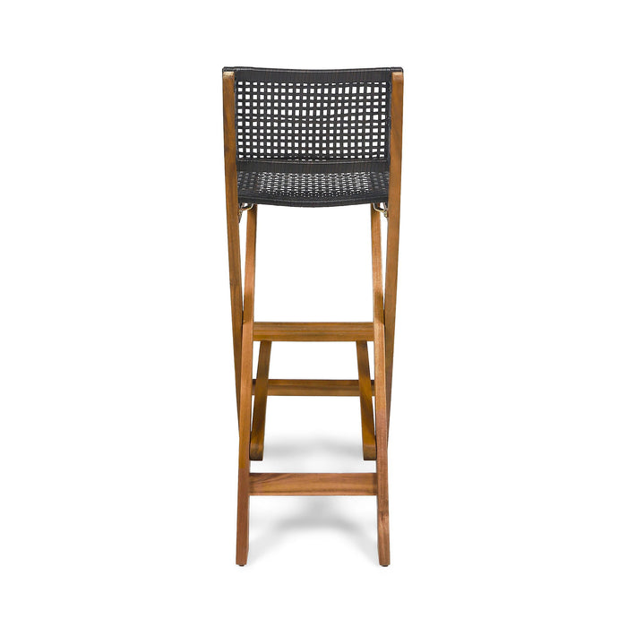 Outdoor Folding Acacia Wood Barstools With Rattan Backrest And Seat