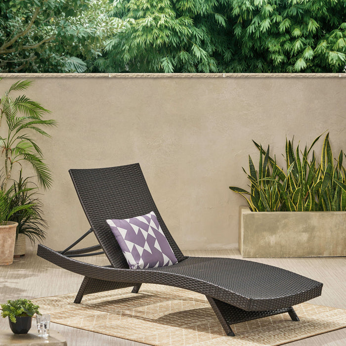 Mysticism Outdoor Chaise Lounge With Adjustable Backrest And Foldable Legs - Brown Multi