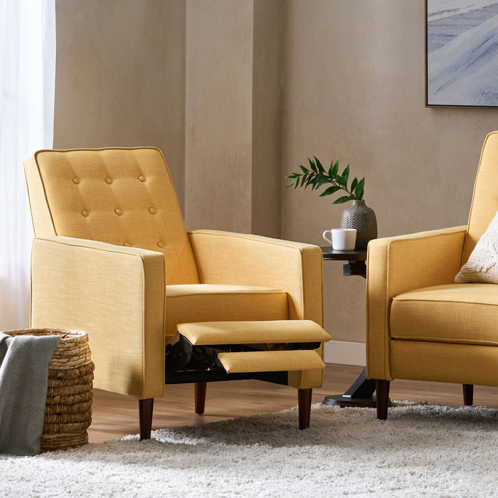 Mid - Century Modern Recliner With Button Tufted Waffle Stitch - Yellow