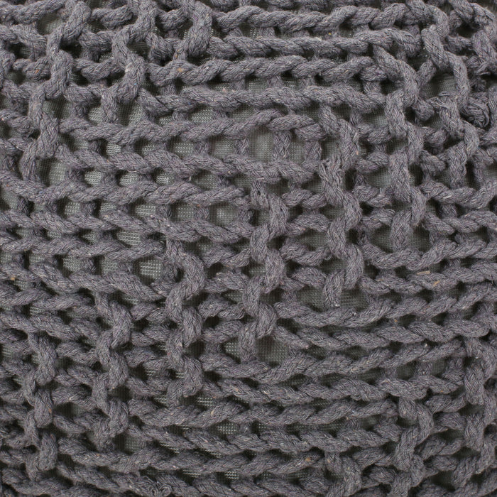 Hazel - Modern Knitted Cotton Yarn Round Pouf With Eco Friendly Pet Fibers - Dark Gray