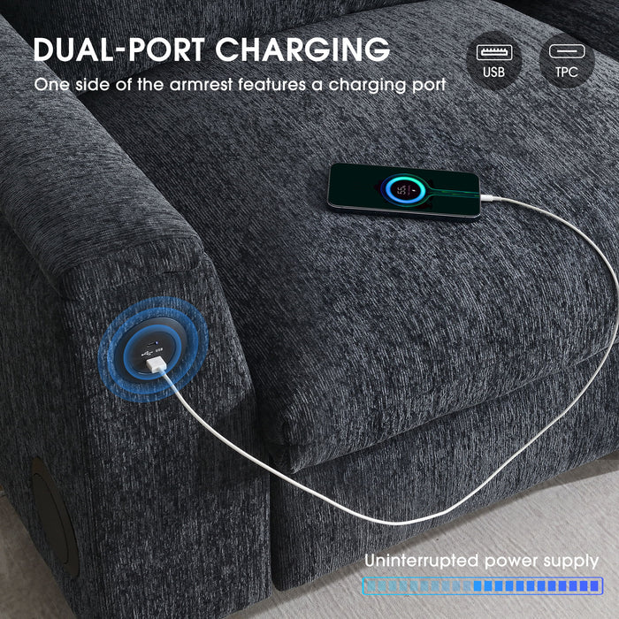 Sectional With Bluetooth Speaker Comfy Cloud Couch Set With Drop Down Table Cup Holders, USB Charger Storage Armrest Wide Seat Sofa