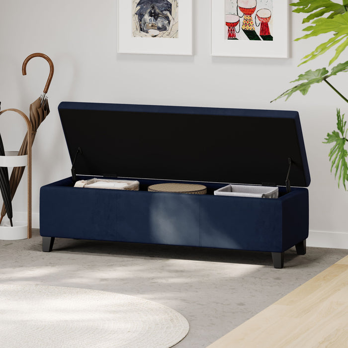 Velvet Storage Bench, Upholstered End Of Bed, Storage Ottoman Benches, Fabric Ottoman Bench With Large Storage Space For Living Room Entryway Bedroom - Dark Blue