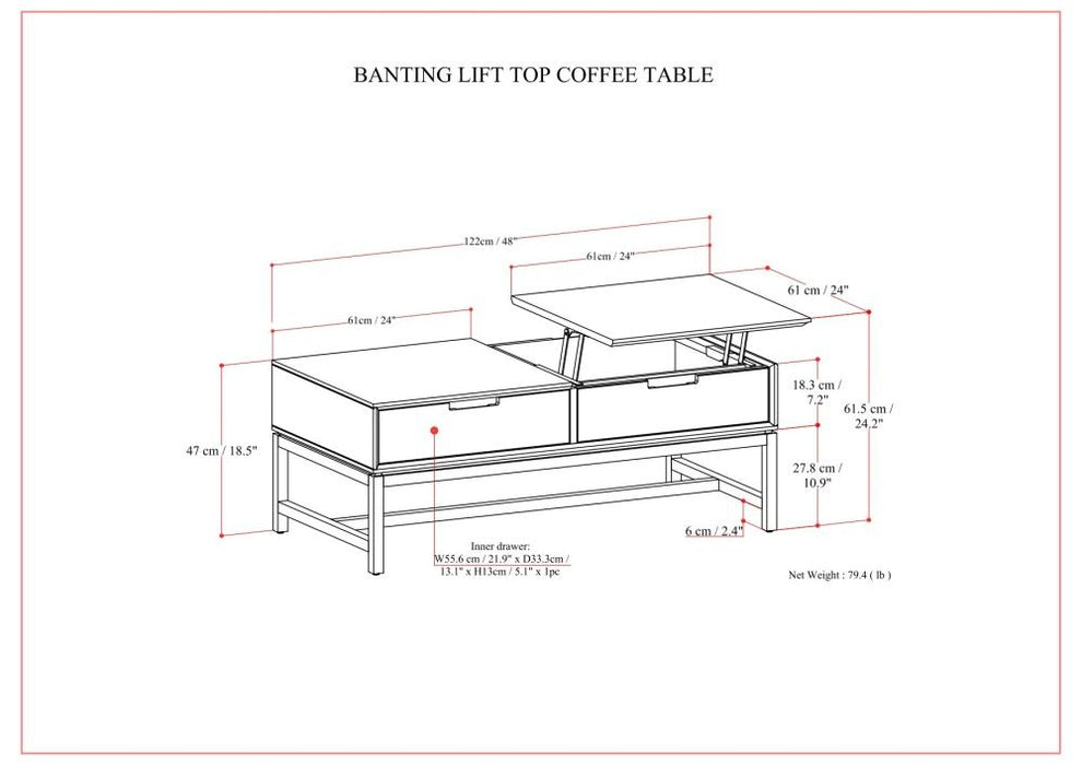 Banting - Lift Top Coffee Table - Walnut Brown