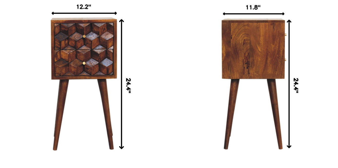 Mini Cube Carved 2 Drawer Nightstand