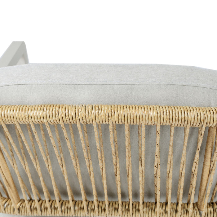 Outdoor Dining Set Acacia Wood Table With 6 Rattan Iron Chairs - Black / Natural / Gray