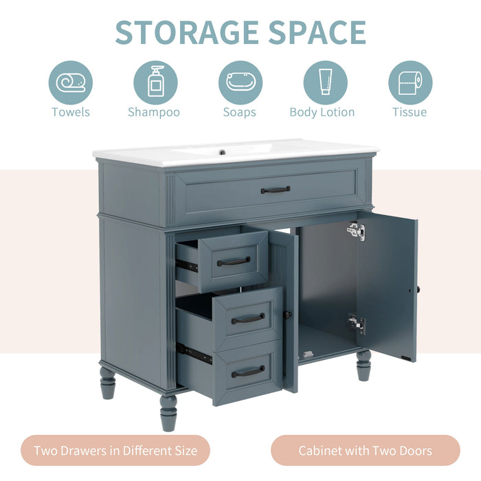 Bathroom Vanity With Sink, 2 Doors 2 Drawers, Freestanding Design