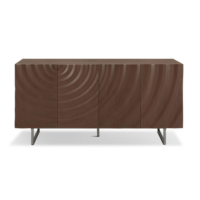 Modern Sculptural Sideboard, Ripple Doors, Adjustable Shelves, Metal Legs - Brown / Silver