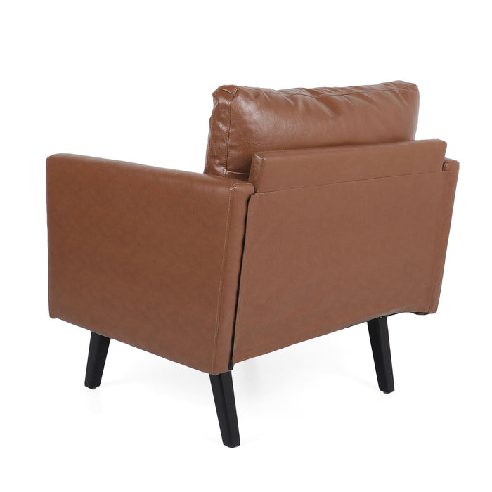 Faux Leather Club Chair With Birch Tapered Legs - Light Brown