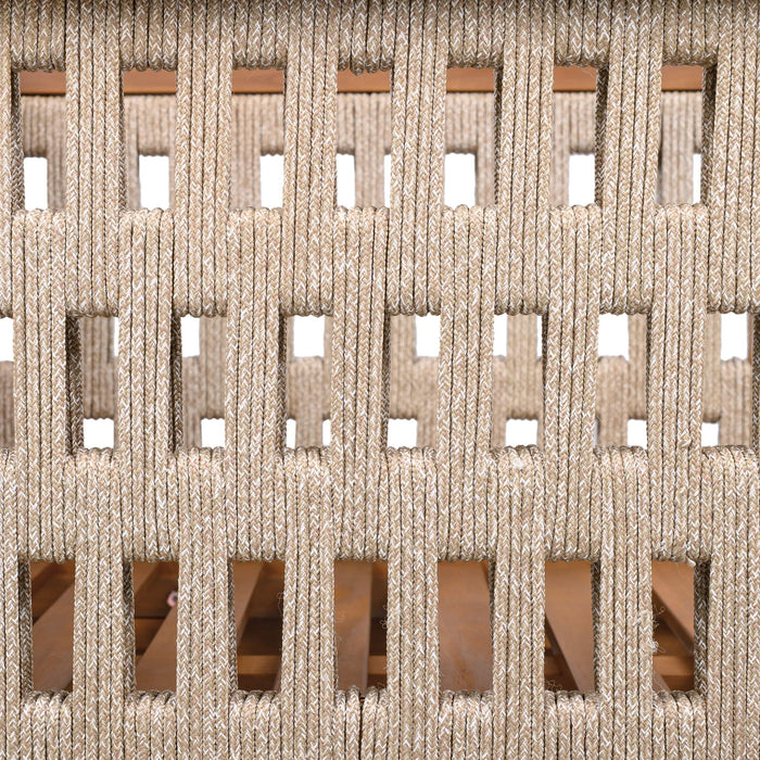 Outdoor Club Chair & Rope Arm And Cushions - Beige / Teak