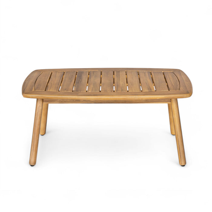 2 Piece Outdoor Acacia Wood Conversation Set, Woven Rope Backrest Patio Seating Group, Woven Rope With Coffee Table For Porch - Light Teak / Beige