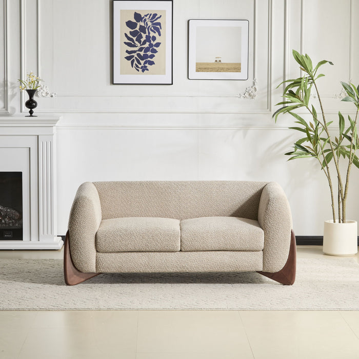 Contemporary Boucle Sherpa Sofa With Birch Wood Legs
