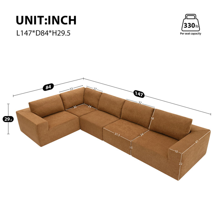 Modular Sectional With Wide Seat Free Combination L Shaped Couch Set Cloud Upholstered Minimalist Boneless Sofa