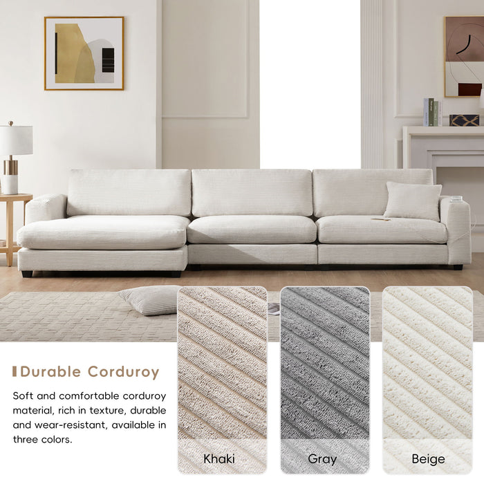 Oversized Sectional L Shaped Cloud Couch With USB Charging Port Cup Holder Deep And Wide Seat Sofa With Chaise Comfy